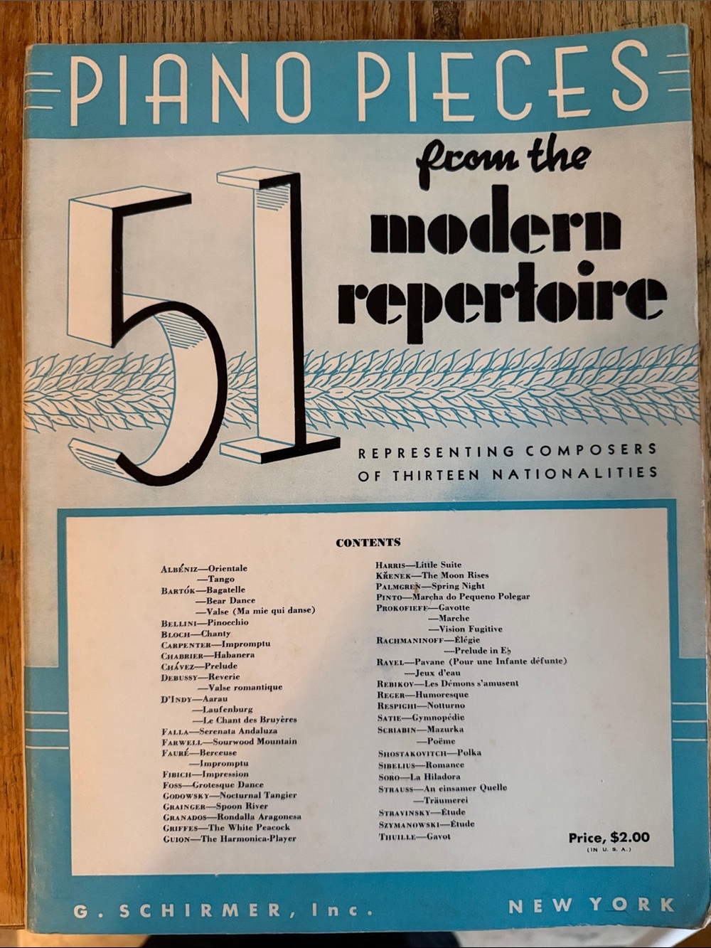 G. Schirmer Blue & White 'Piano Pieces from the Modern Repertoire' Music Book